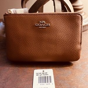 New Coach Leather Double Zip Wristlet